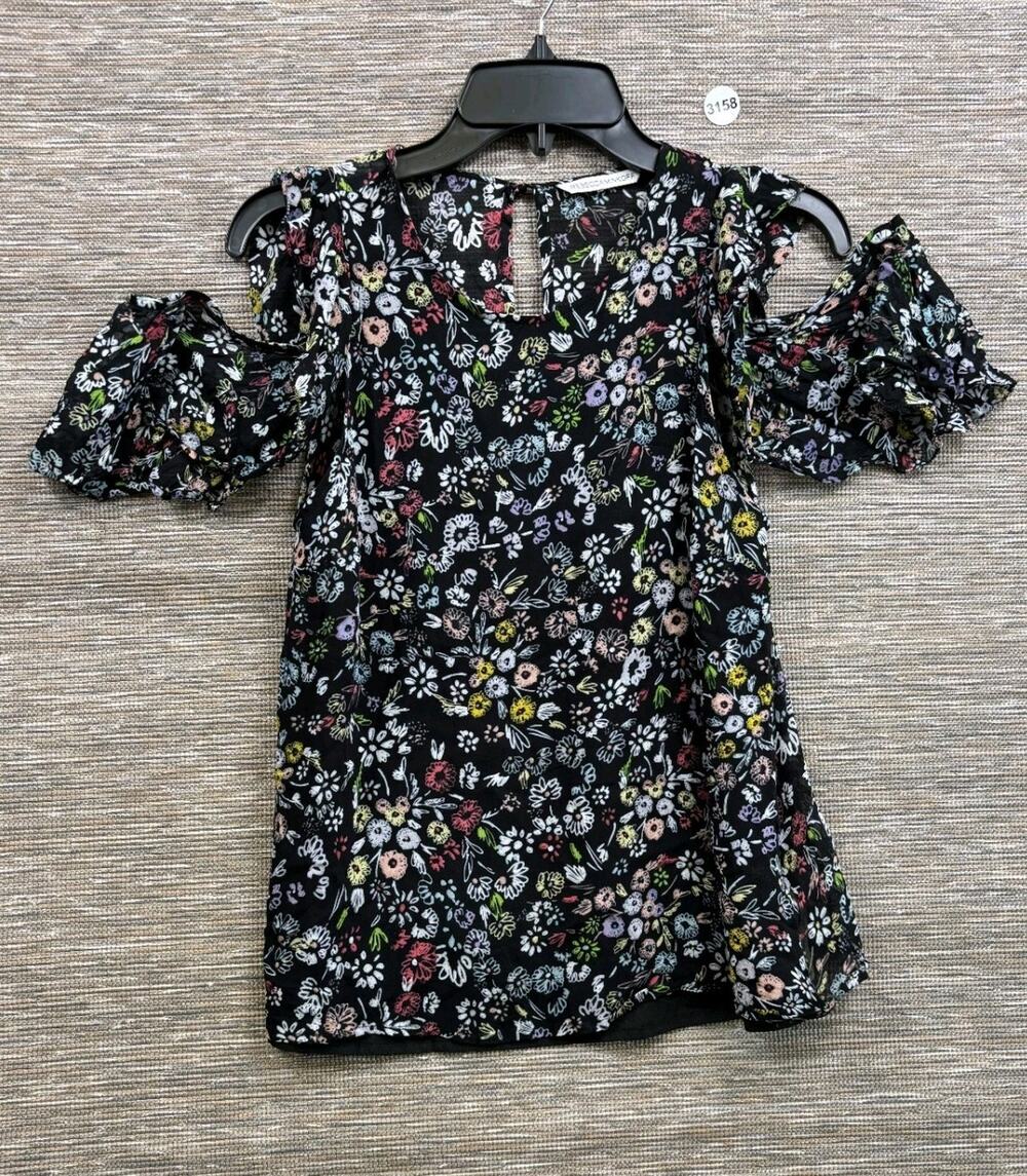 Rebecca Minkoff Cold Shoulder Floral Top Women's Size S Black Scoop-Neck